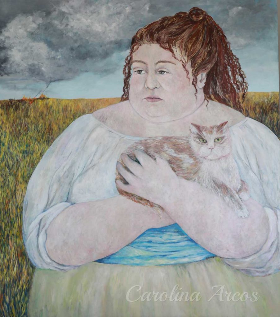 acrylic painting of Woman with a cat