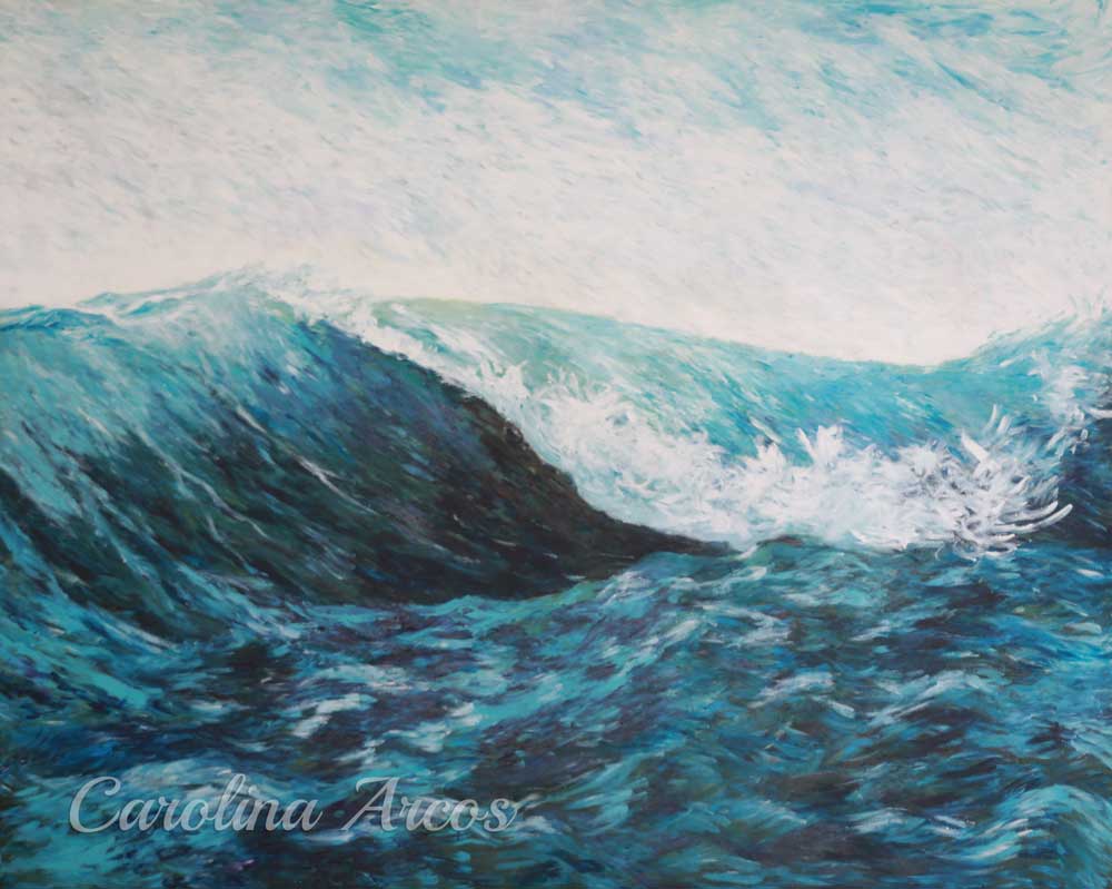 acrylic painting of a blue wave