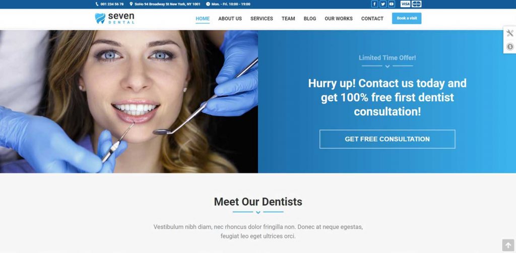 Customized dental web site home page